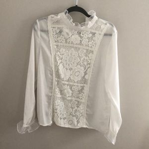 White lace, frill blouse